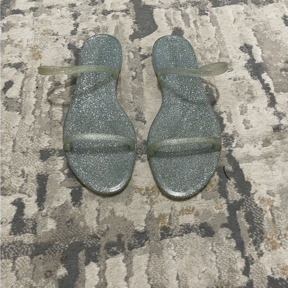 Stuart Weitzman Rubber Sawyer Glitter Jelly Sandals Double Strap blue Slides 9
